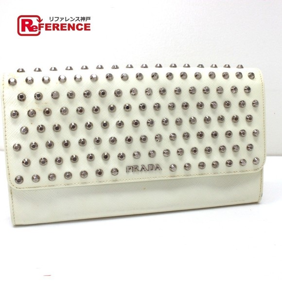 Prada Clutch Leather Wallet Studded Long White Bag - Picture 1 of 9